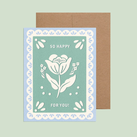 So Happy For You - Blue - Papel Picado - Greeting Card